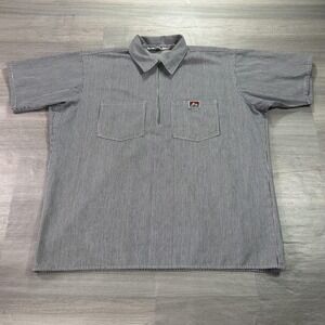 Ben Davis Shirt Mens XL Blue Striped Short Sleeve 1/2 Zip Workwear Made USA